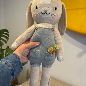 Adorable Knit Bunny Doll with Overalls